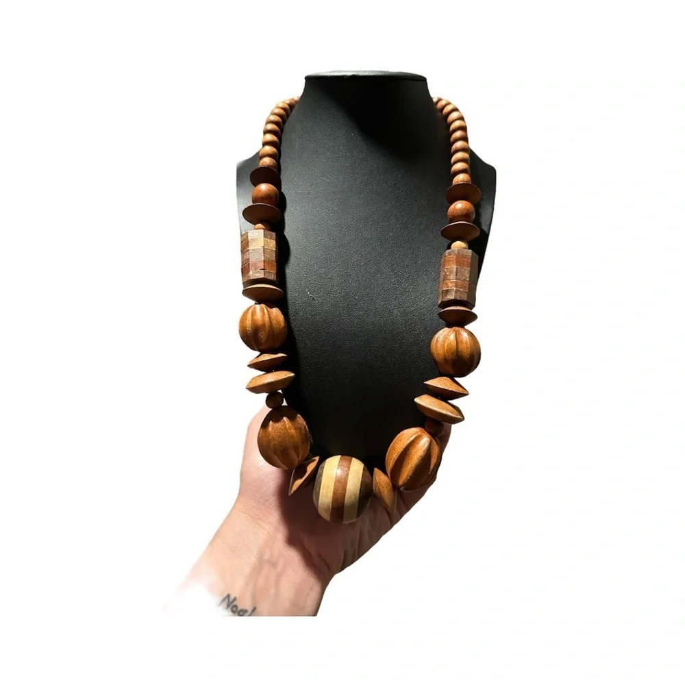 Elegant Wooden Beaded Necklace